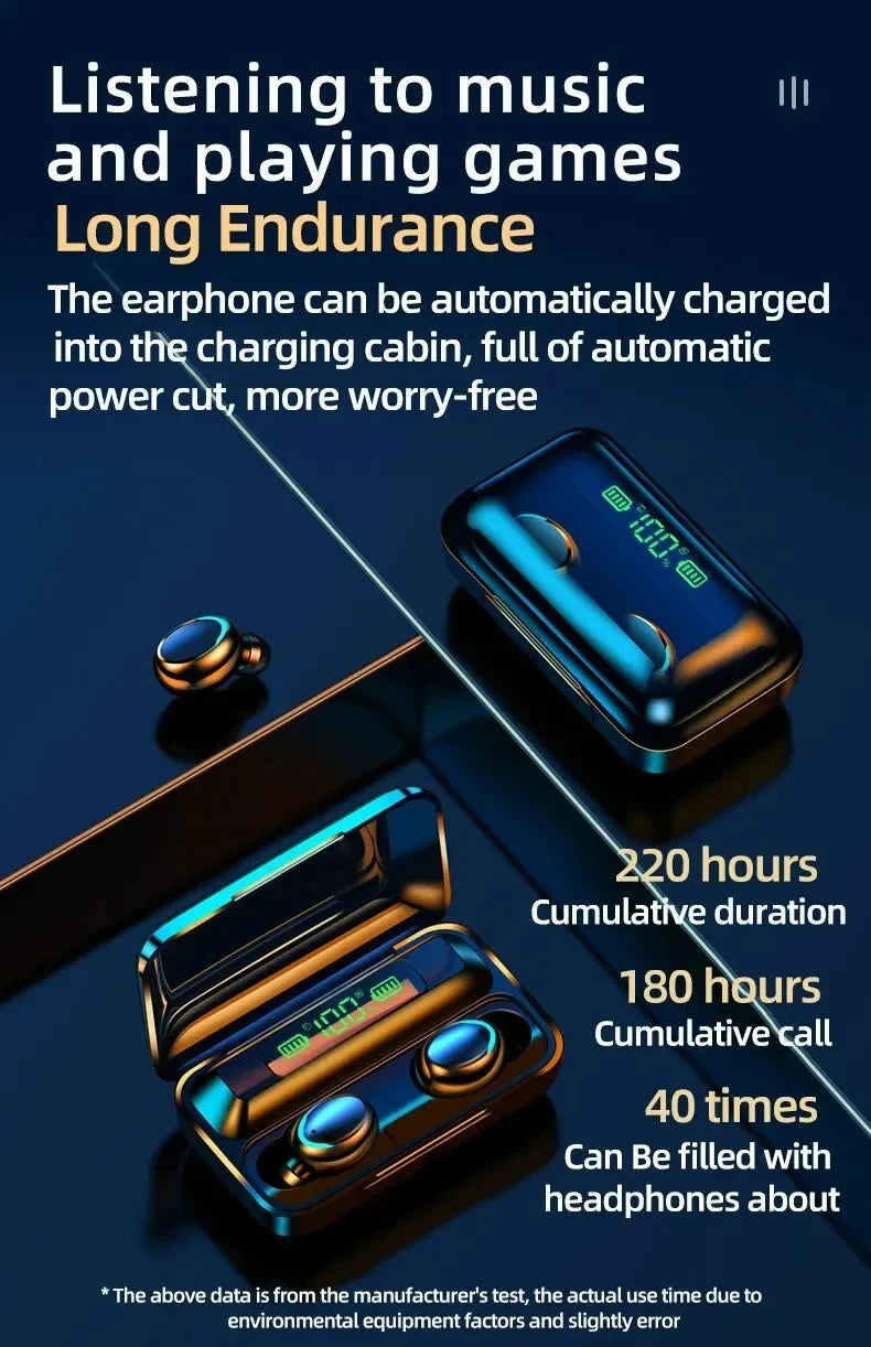 NEW F9 Upgrade TWS Bluetooth Earphones Wireless Headphone 9D Stereo Sports Waterproof Earbuds Headsets With Microphone